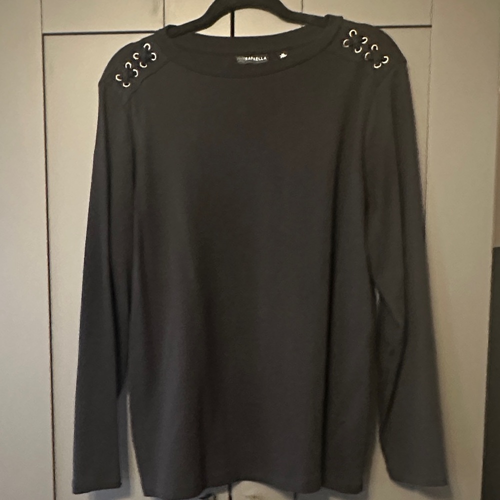 Rafaella Black Long Sleeve Top with Grommet Accents